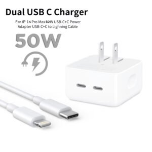 iPhone 14 Pro 50W USB-C+C Power Adapter With USB-C To Lightning Cable (High Copy)