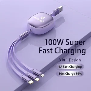 Kisonli 3-in-1 100W Micro USB Type-c And Lightning Cable