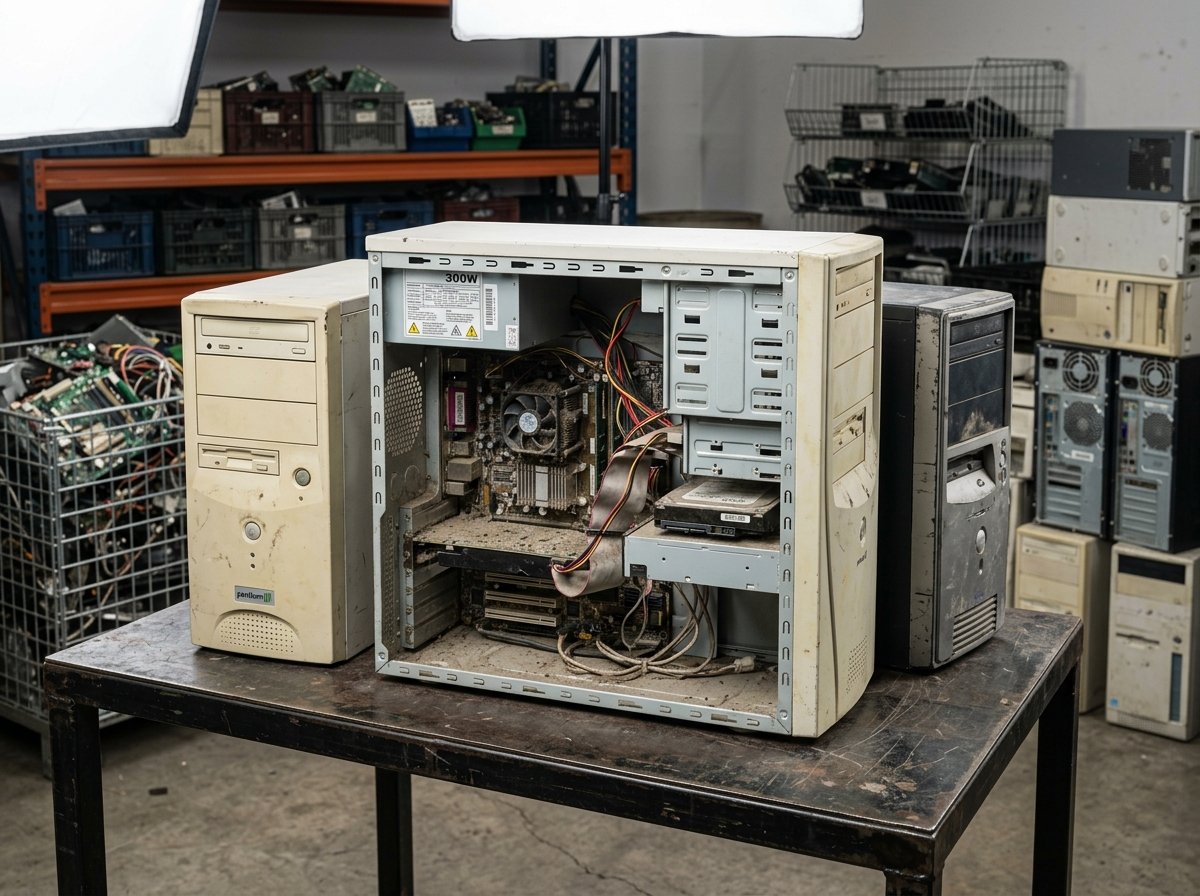 Old desktop computers and PC towers bought as scrap in Lahore