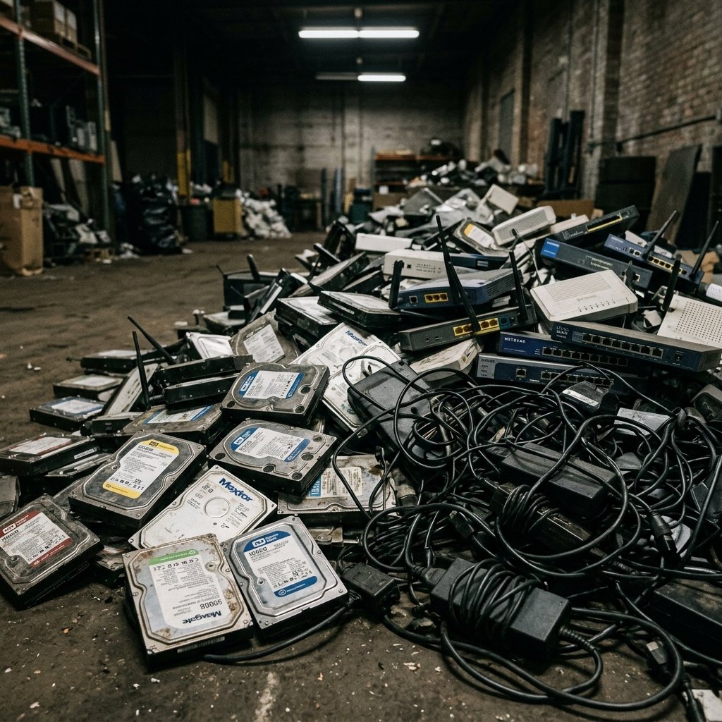 Old hard drives, dead HDDs, routers, and computer adapters scrap