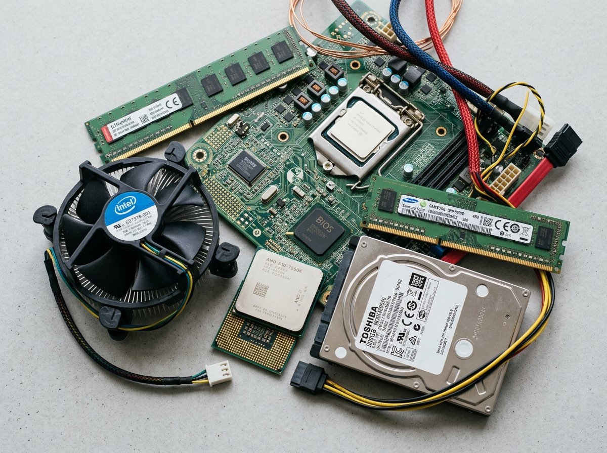 Motherboards, RAM sticks, processors, and computer parts scrap in Lahore